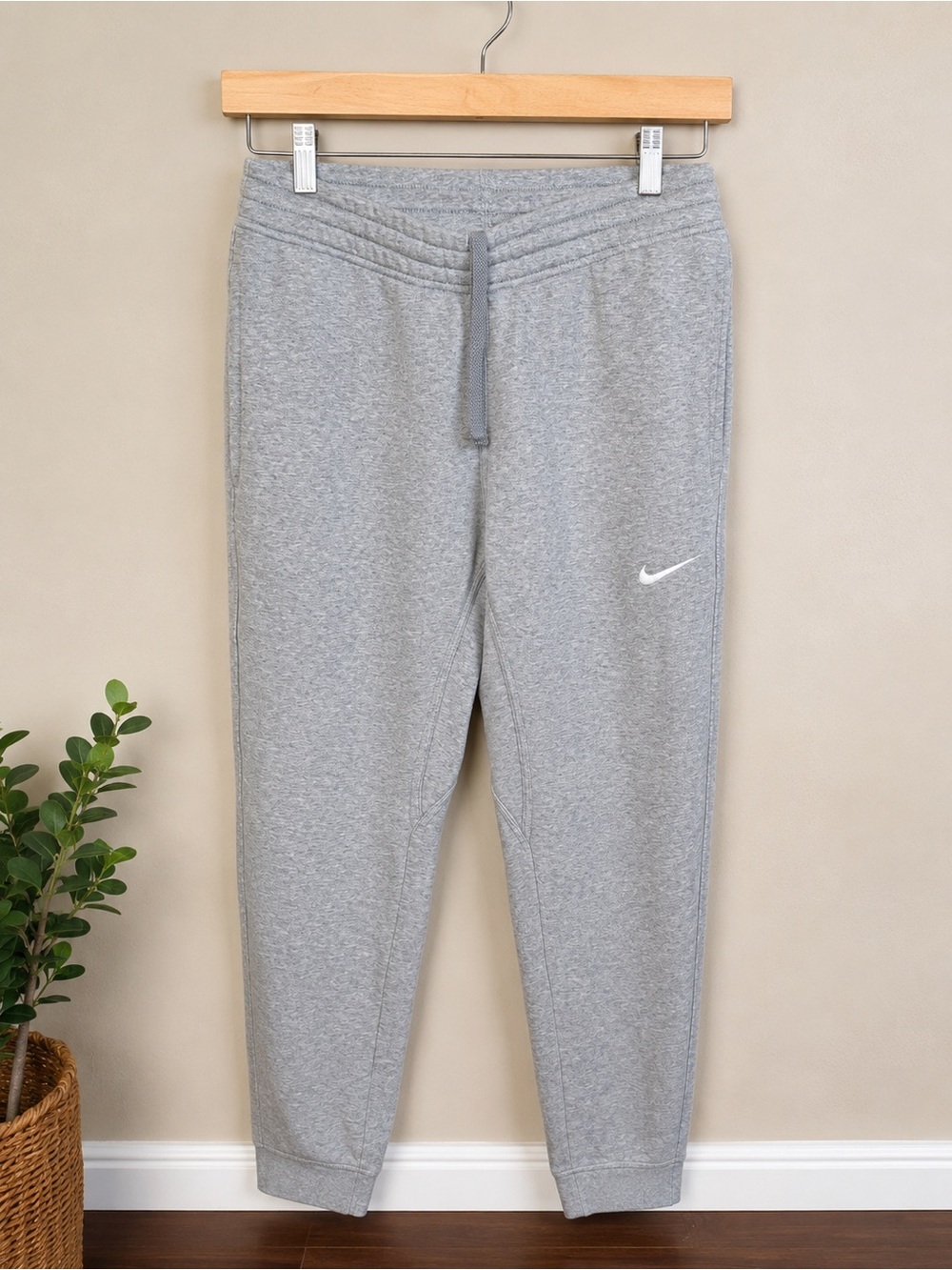 Nike Gray Men's Fleece Jogger Sweatpants with White Swoosh
